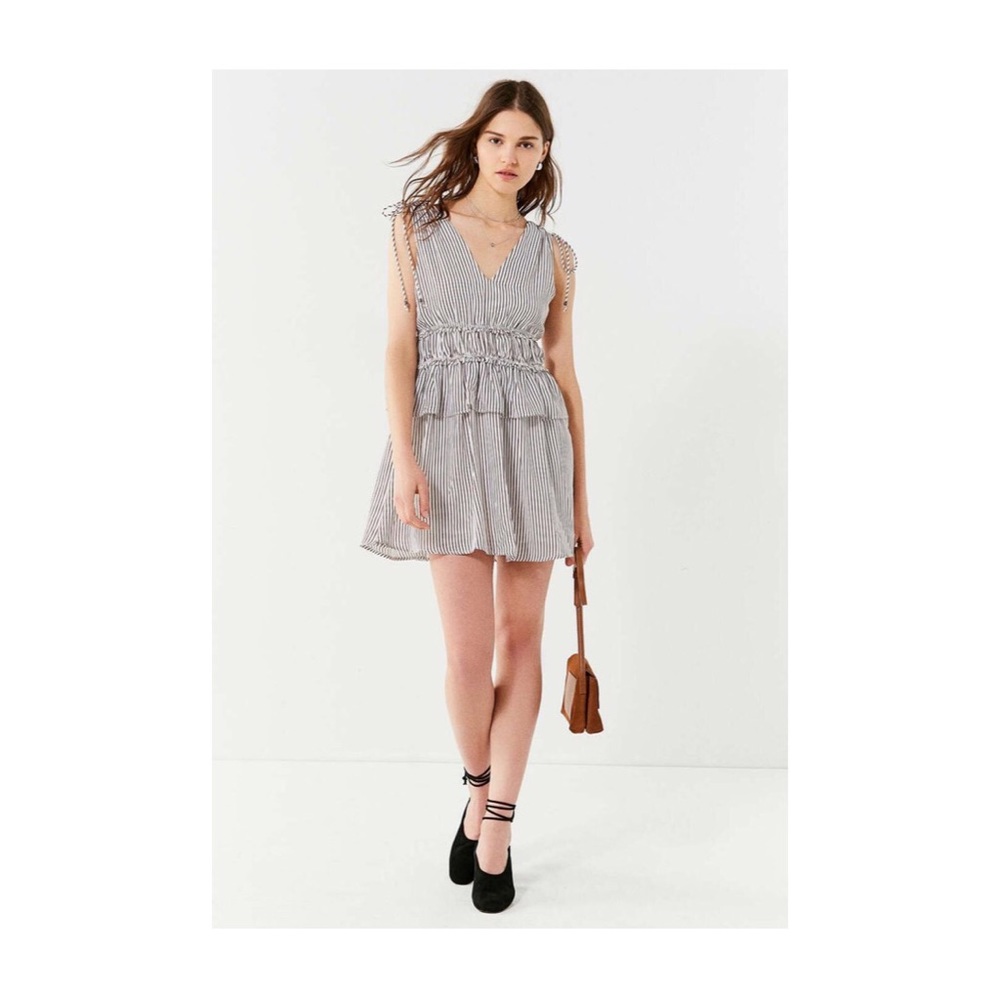 Line + Dot Tie-Sleeve Ruffle Striped Mini Dress - Picture 2 of 8